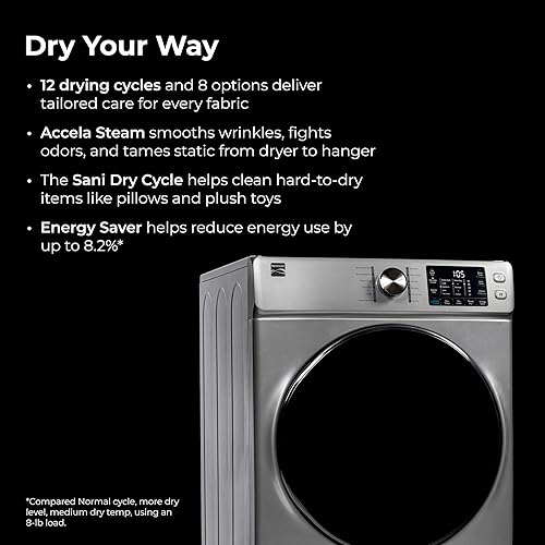 Miniatura 3 de Kenmore Secador de gas de carga frontal de 8.0 pies cúbicos, protector de arrugas con vapor Accela para reducir la estática y los olores, secado