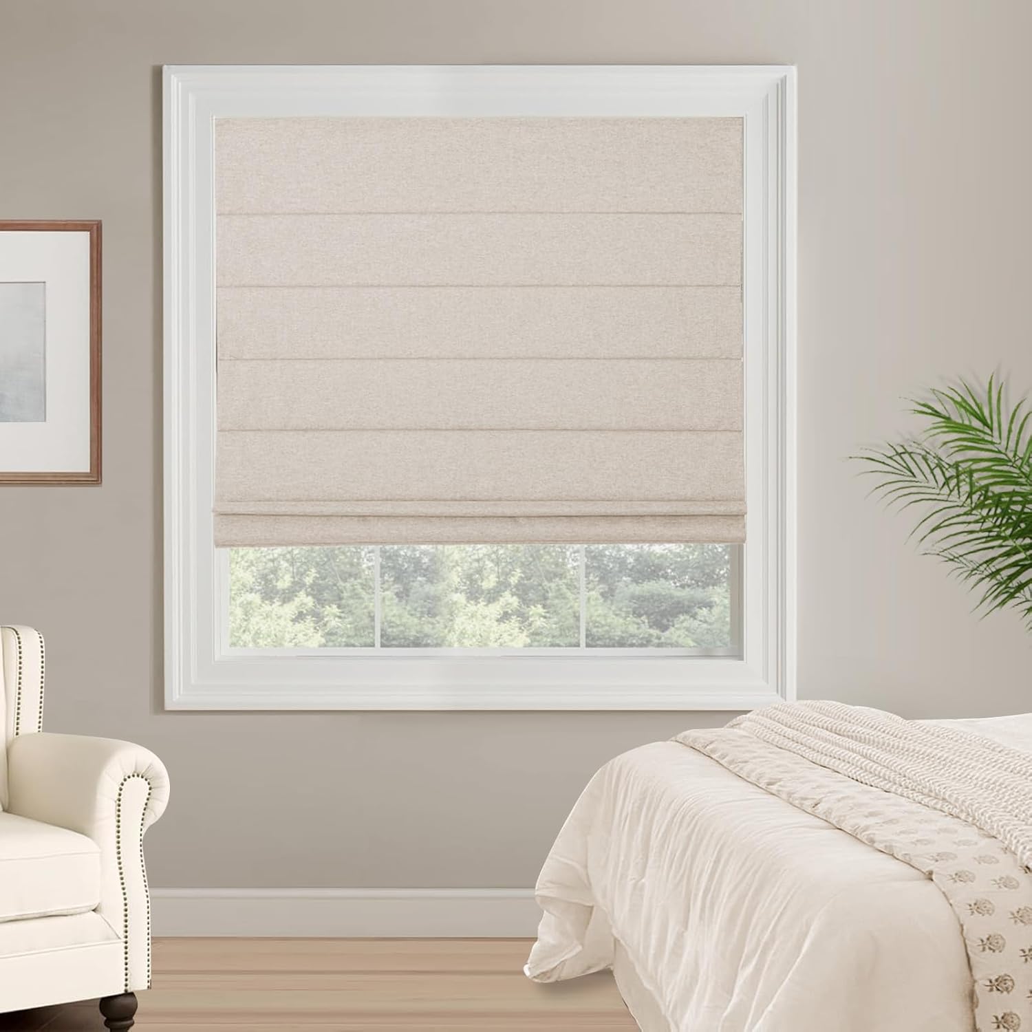 Blackout Roman Shades, Cordless Custom Fabric Roman Shades, Light Filtering Roman Blinds for Doors, Indoor Windows, Beige