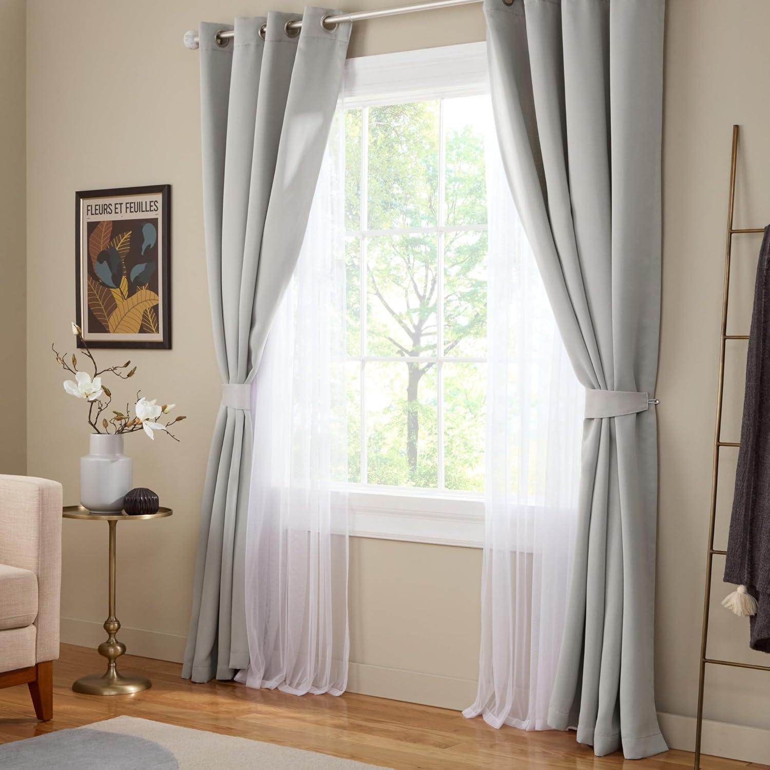 TOWN & COUNTRY LUXE Oslo Double Layer Indoor Curtains, Room Darkening and Sheer, Grommet Top, Energy Efficient, 2-Pack Set, 52"x84", Grey