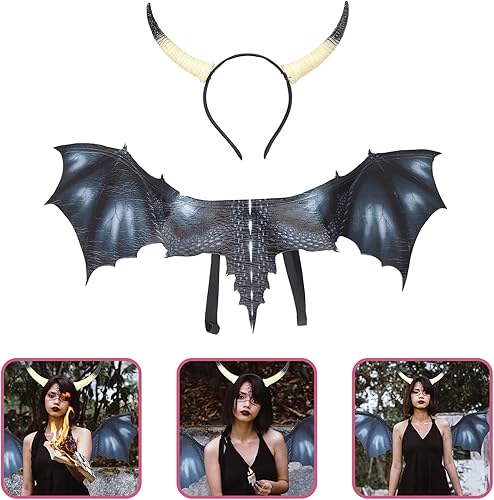 Miniatura 5 de LOGOFUN Diadema de cuerno de buey, aro de cuerno de buey grande rojo para fiesta, suministros de disfraces de animales, color negro