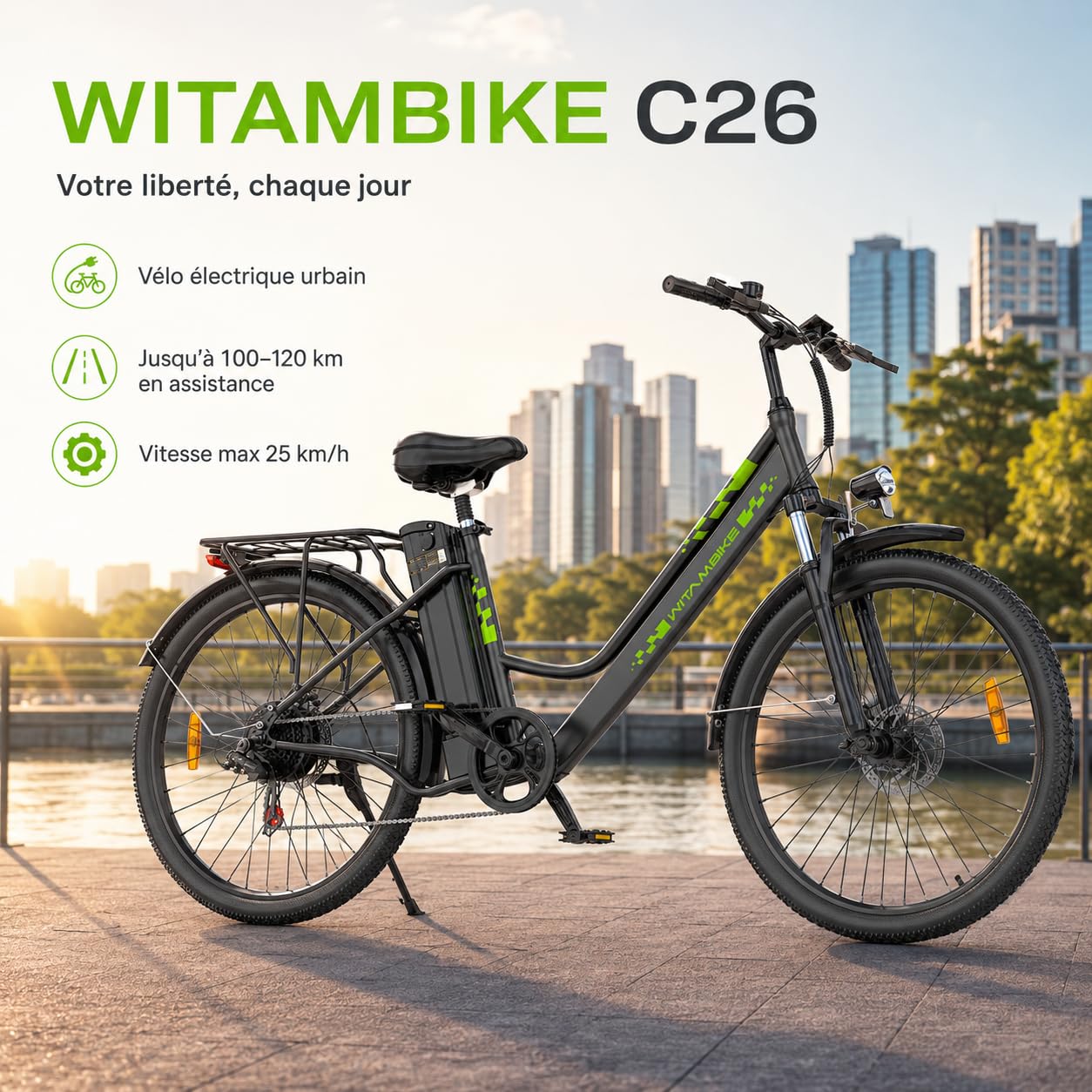 Vélo Électrique 26 Pouces Vélo Électrique Femme et Homme,6 Vitesses,Moteur 250W,36V 15Ah/20Ah Batterie Amovible,Smart Urban E-Bike,Adulte Unisex