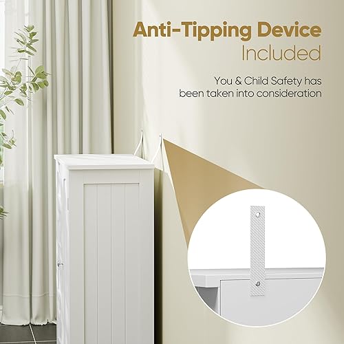 Miniatura 7 de ZENY Armario de almacenamiento de piso de baño, organizador lateral con 4 cajones y 1 armario, estante ajustable independiente unidad de entrada