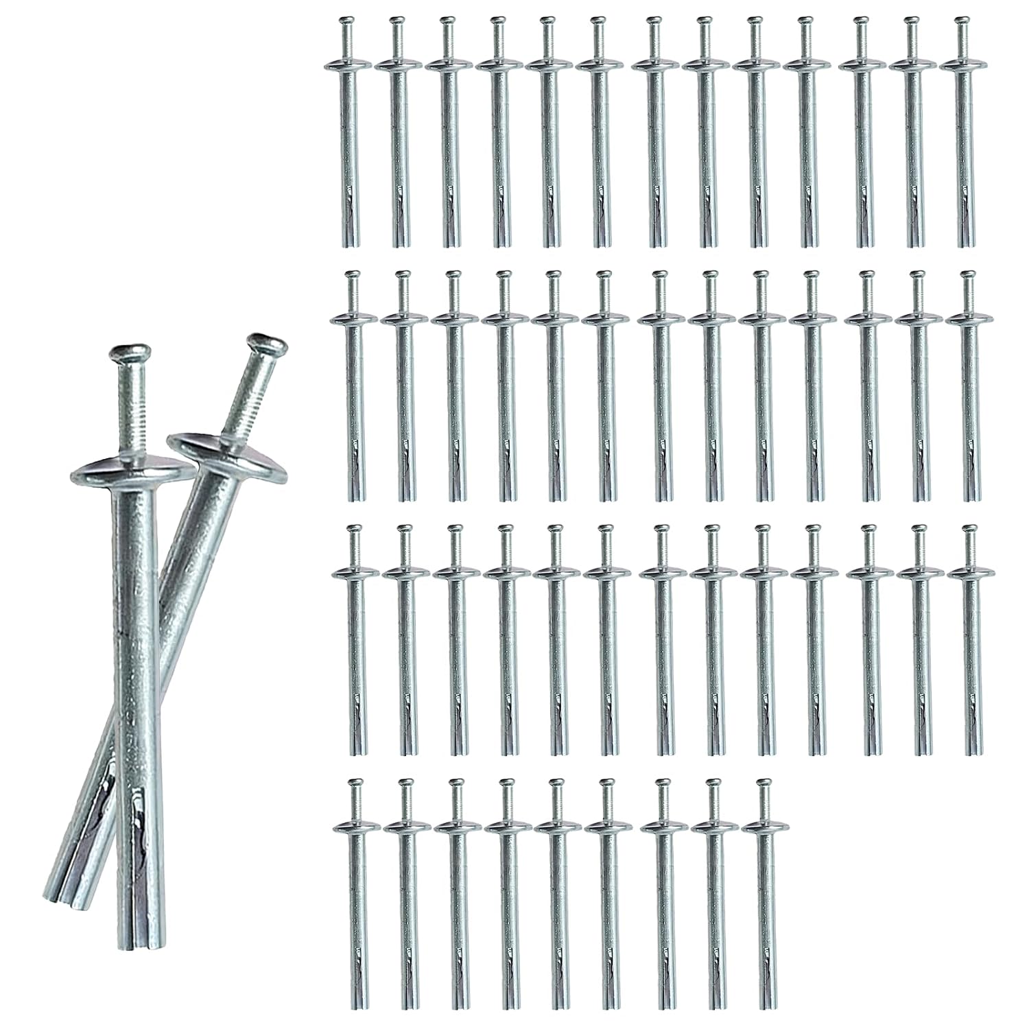 Hammer Drive Nail in Anchors, 1/4" x 2" Carbon Steel Concrete Anchors, Mushroom Head Drive Pin Anchors for Solid Concrete, Brick, Block and Masonry, Zinc Plated, 50 Pcs