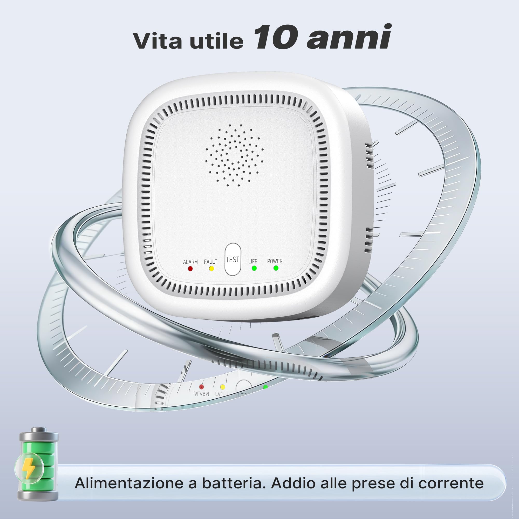 Rilevatore di Gas 100% a Batteria, Rileva Gas Naturale GPL Metano Propano con Allarme Sonoro e Visivo per Casa e Camper (Batterie Non Incluse)