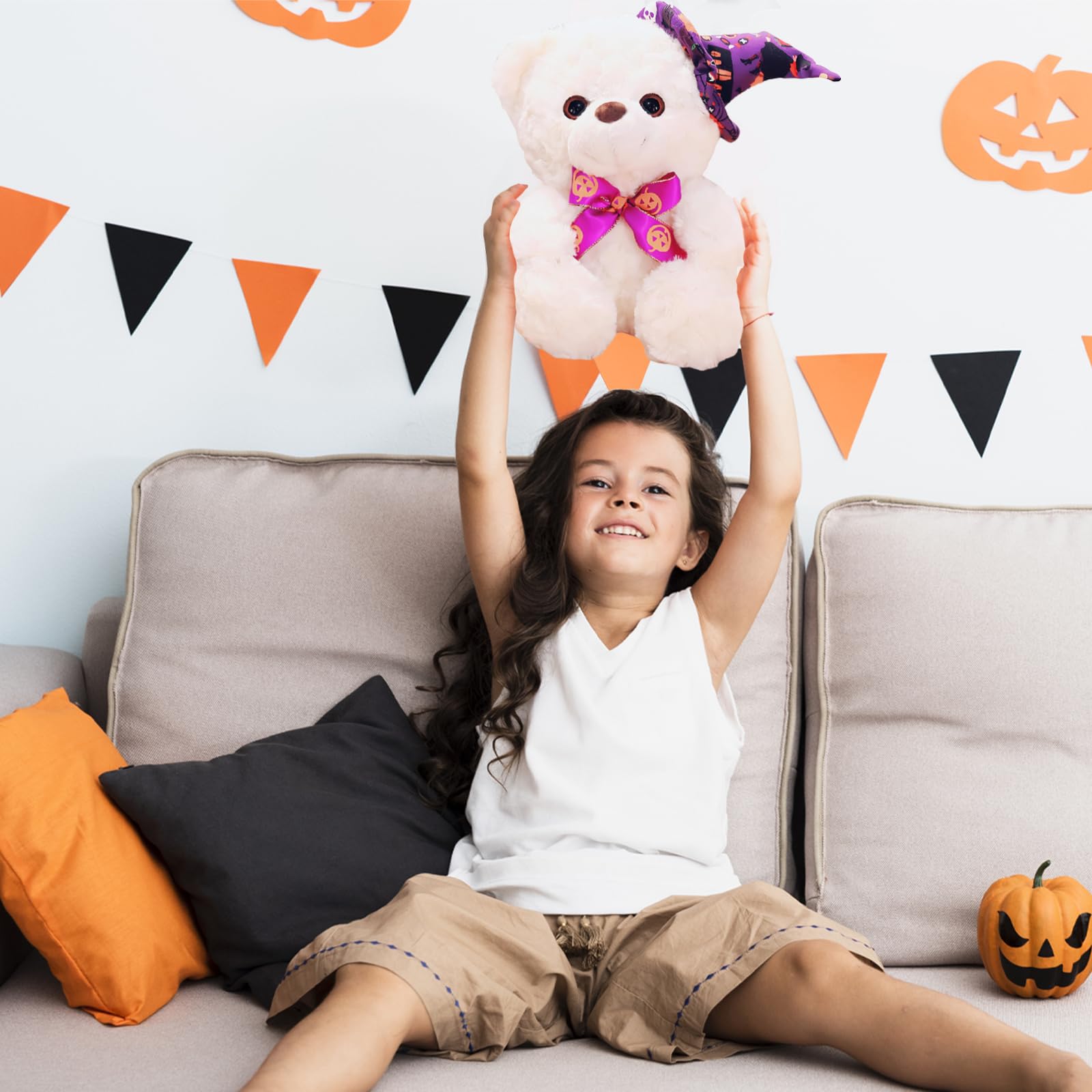 Yayafunfun 1Pc Halloween Teddy Bear Plush Toy, 23cm Cute Halloween Stuffed Doll, White, 2.5 cm (H) x 25 cm (L) - Image 4