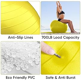 APEXUP Yoga Ball Exercise Ball, Anti Slip Stability Ball Chair, Heavy Duty Large Gym Ball for Fitness, Balance, Core Workout and Physical Therapy (S (15~18) 45cm, Yellow)