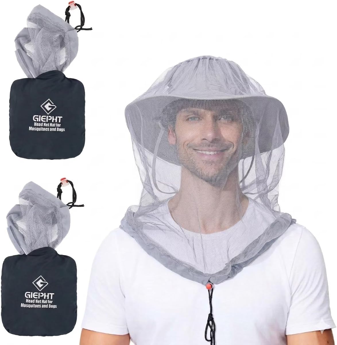 Paquete de 2 mosquiteras de malla para senderismo y actividades al aire libre, malla para la cara de insectos sobre el sombrero, protección para mosquitos, moscas y mosquitos para adultos