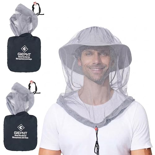 2 Pack Mosquito Head Net Mesh for Hiking & Outdoors,Bug Face Netting over Hat Adults Gnat Fly Insect Midge Protection
