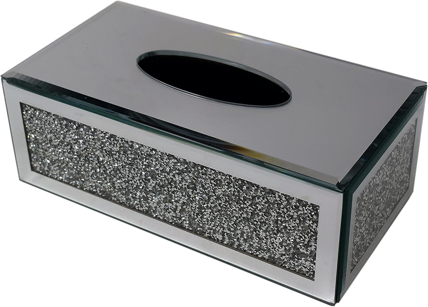 Sparky Glass Tissue Box With Crystal Crushed Diamonds, Table Napkin Holder, 25cm, Silver