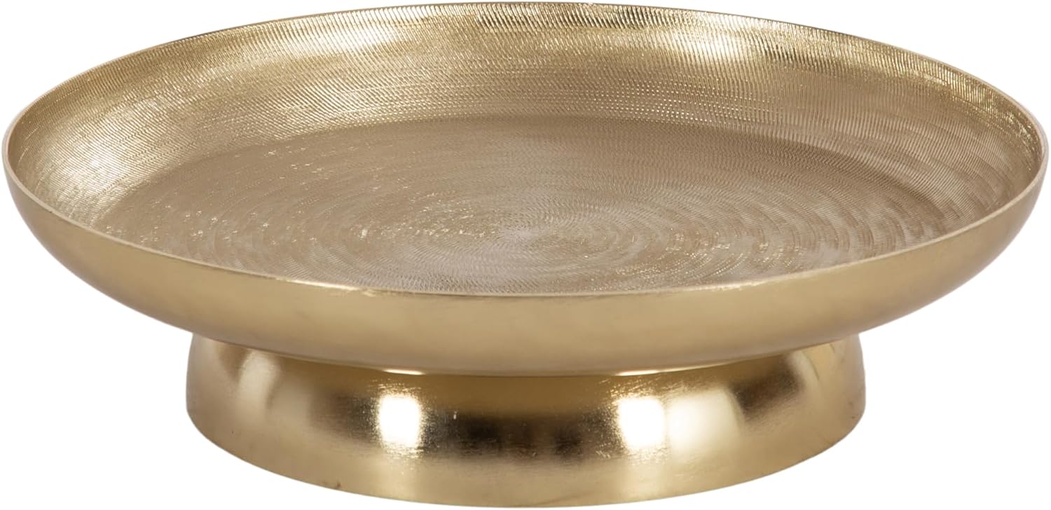 Kate and Laurel Stovring Modern Metal Round Lazy Susan, 12 Inch Diameter, Gold, Transitional Aluminum Circular Rotating Pedestal Tray Organizer for Tabletop Decor or Kitchen Storage