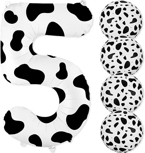 Globos con el número 5 con estampado de vaca, globo grande de 40 pulgadas, globos de papel de aluminio de vaca de 18 pulgadas para cumpleaños de 5