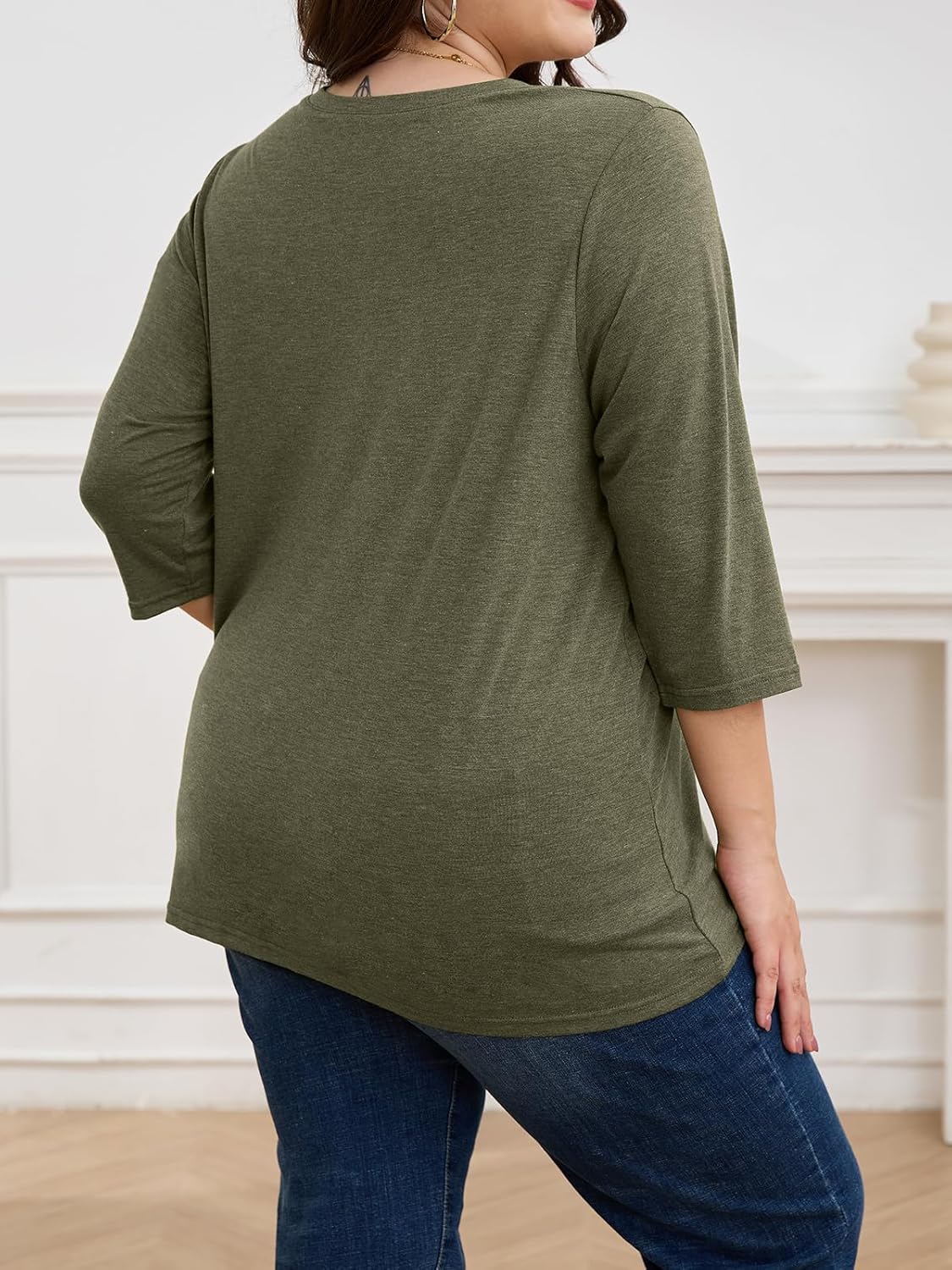 ZDC Women's Plus Size Tops 3/4 Sleeve V Neck T Shirts Button Down Basic Tunic - Image 2