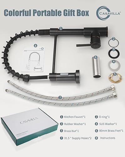 Miniatura 9 de Casavilla Grifo de cocina de bronce aceitado con pulverizador, grifo desplegable para cámper, RV, fregadero de granja