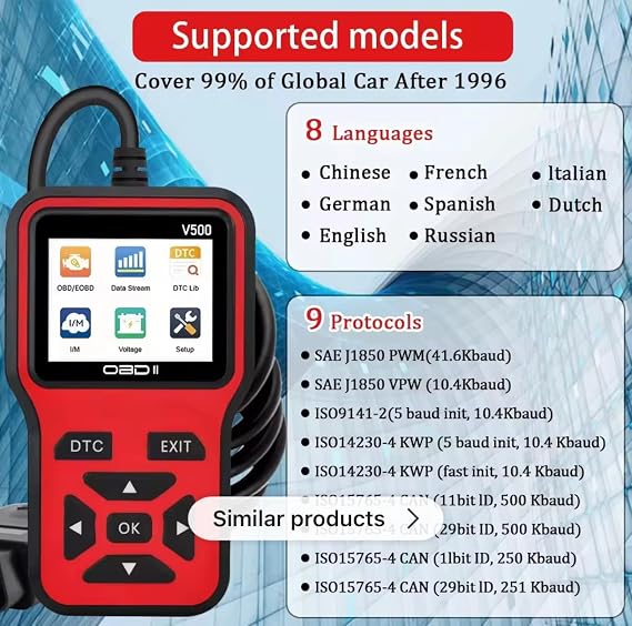OBD2 Scanner, OBD2 Code Reader with Reset, Dtc, Data Stream, I/M Readiness, Clear Error Code, Diagnostic Machine for Checking Engine Light & Emissions Readiness