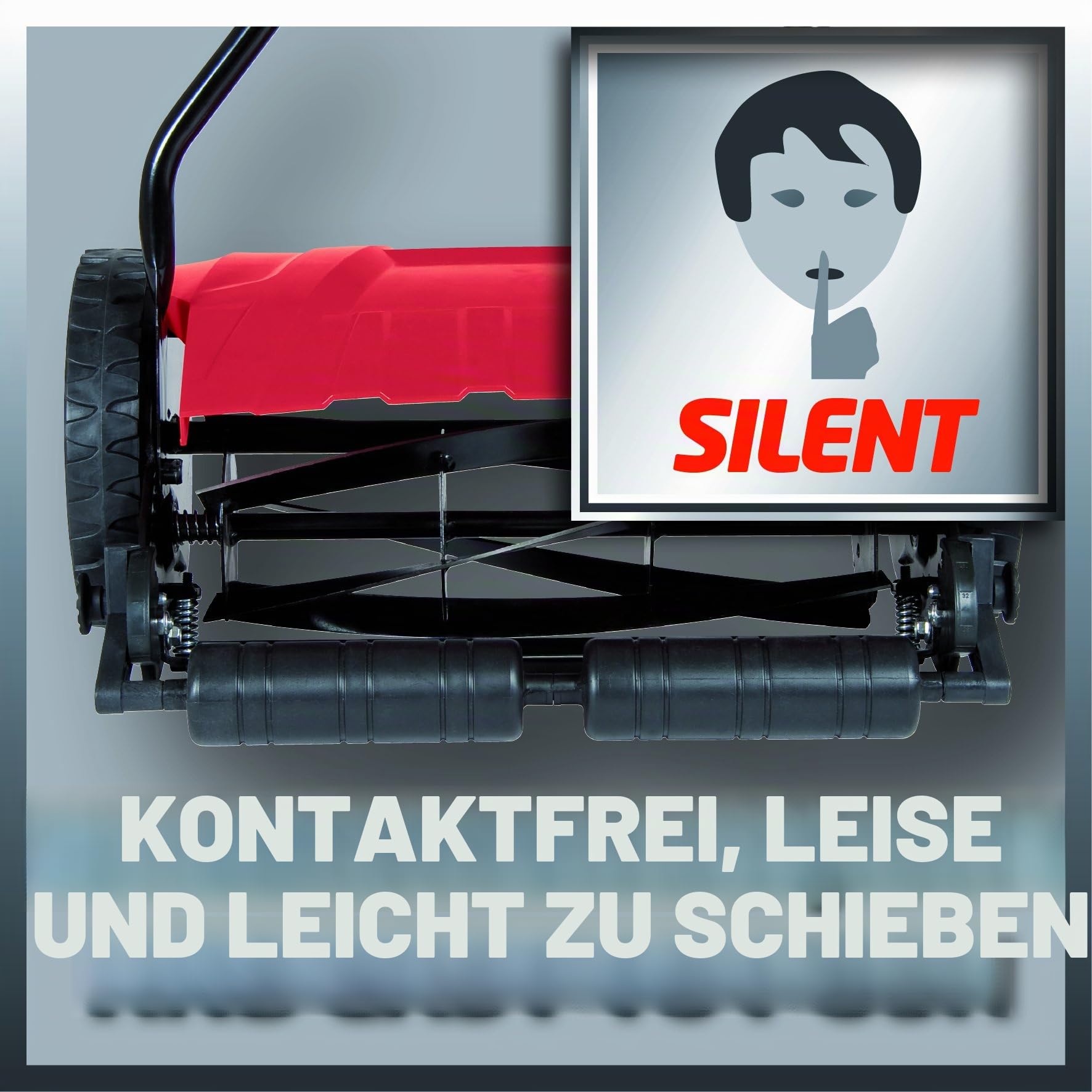 Einhell Handrasenmäher GE-HM 38 S-F (38cm Schnittbreite, berührungslose Schneidetechnik, kugelgelgerte Mähspindel, großflächige Räder, 26L Grasfangkorb)