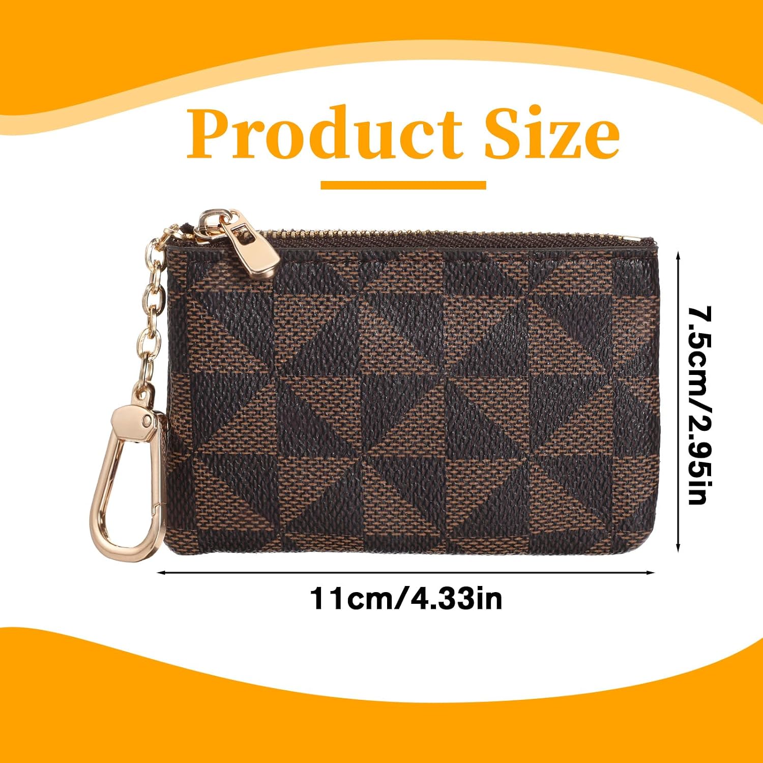 Leather Coin Purse with Key Chain Small Zipper Change Purse Pouch Mini Card Holder Wallet Clutch Premium Keychain Wallet Classic Pendant Clutch Purse for Men Women(Brown)