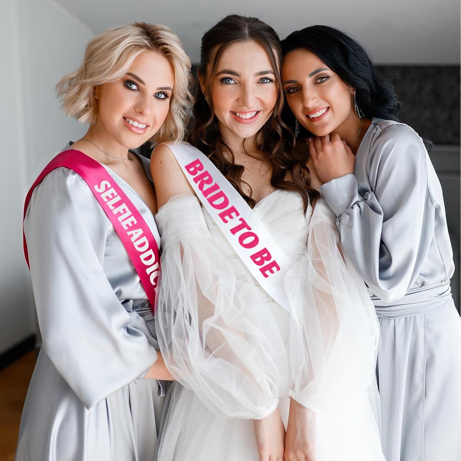 18Pcs Bachelorette Sashes Kit, 1 Pcs White Hot Pink Bride to be Sash and 17 Pcs Pink Silver Team Bride Tribe Sashes for Bridal Shower Engagement Wedding Party Decorations Supplies