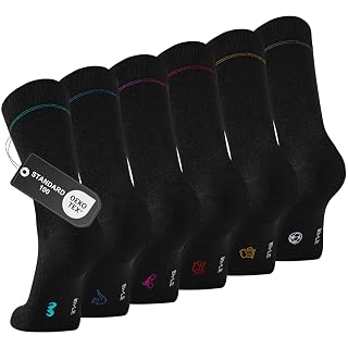 Mens Dress Socks, 6/12 Pairs Crew Socks for Men | Cotton-Rich, Seamless Toe Closure, Reinforced Heel and Toe, Ribbed Cuff, Office Travel Everyday Wear - Amazon product rated Grade A