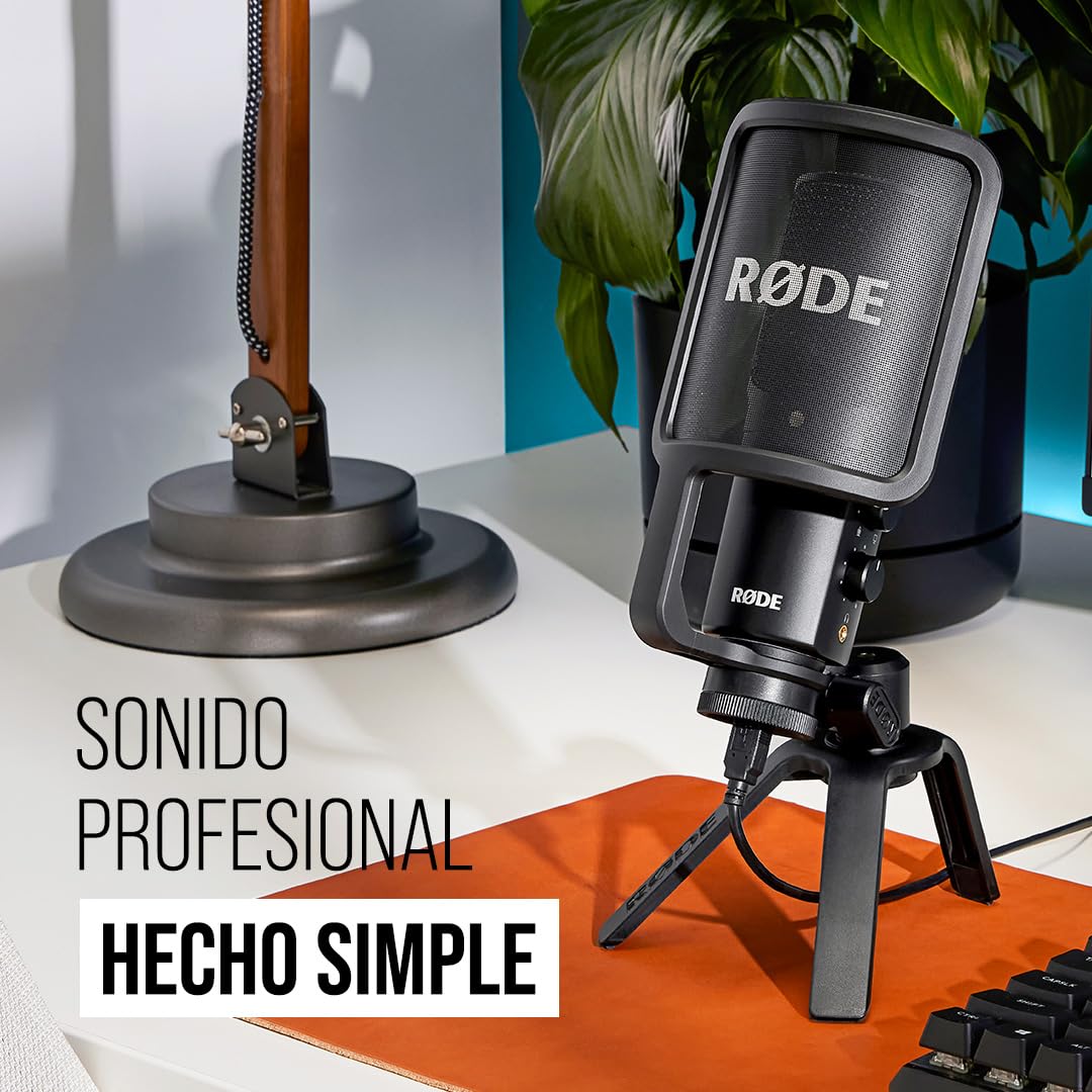 RØDE NT-USB Micrófono USB de condensador versátil estudio con filtro pop y trípode para transmisión, juegos, podcasting, producción musical, grabación de voz e instrumentos