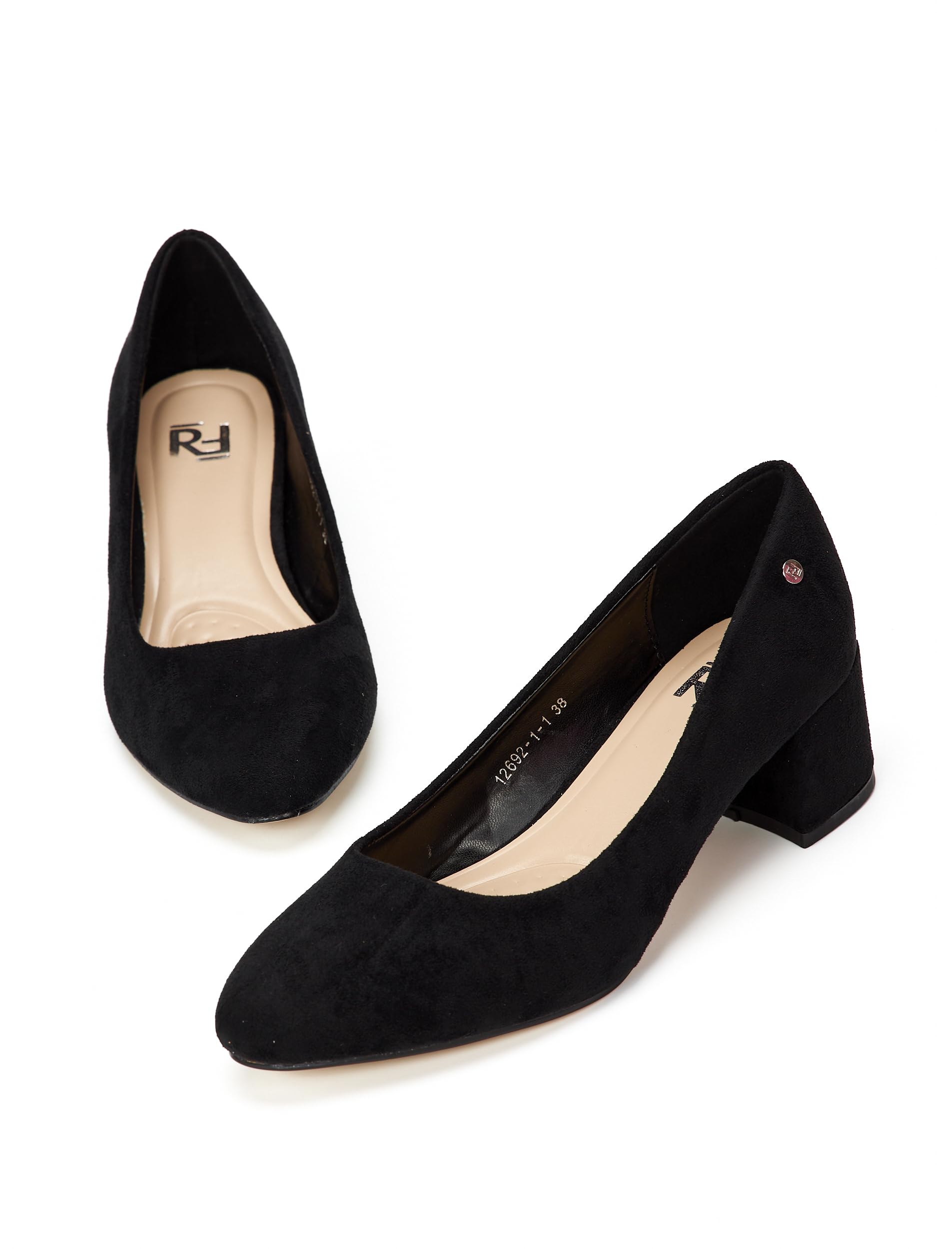 Pumps, Damen Pumps mit 4cm Blockabsatz, Schwarz, weiches Wildlederimitat/Kunstleder, Riemchenpumps Damen, Niedrigem asbsatz, 12692