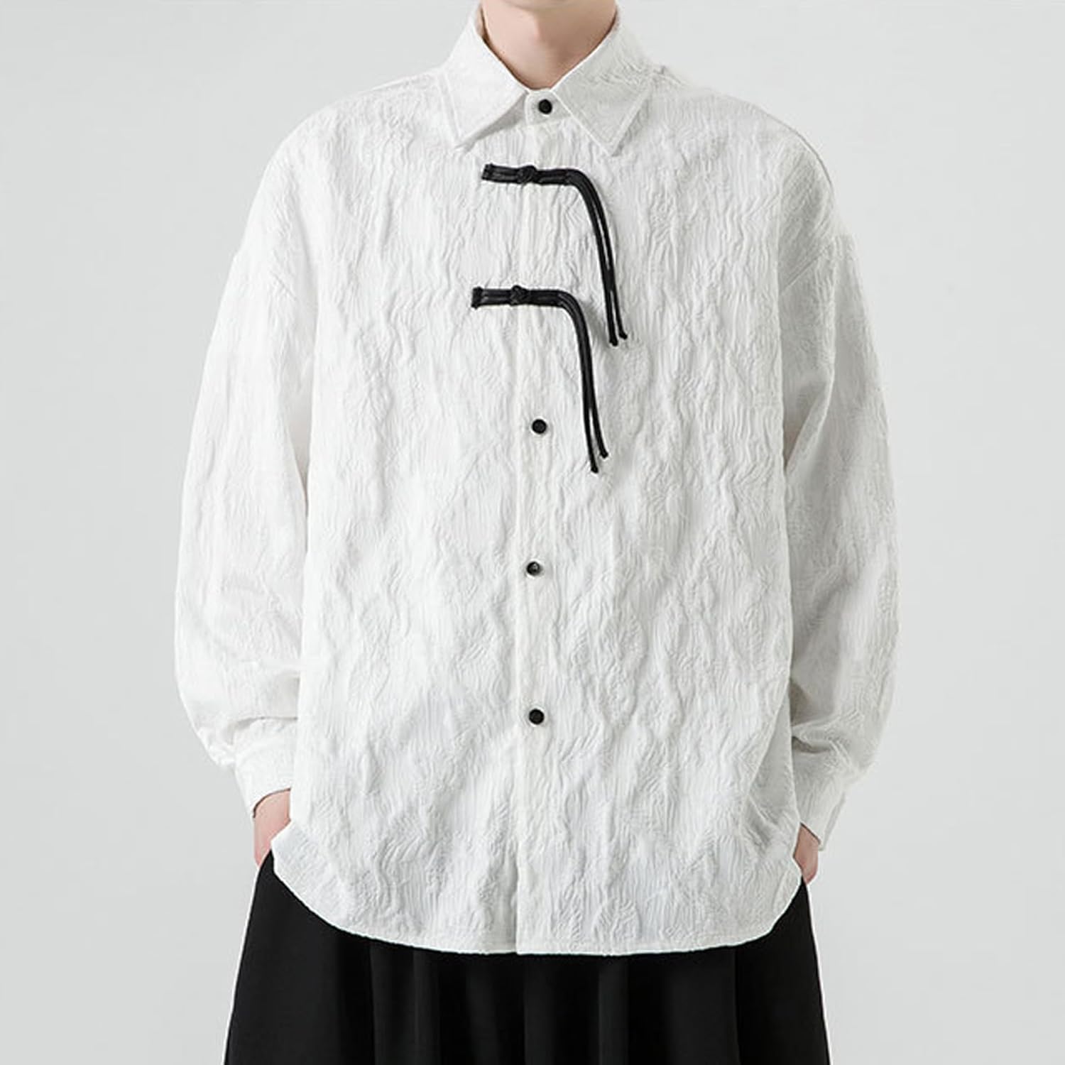 Chinese Style Men's Shirt Tang Suit Hanfu Long Sleeve Top Kung Fu Jacket Tai Chi Arts Uniform