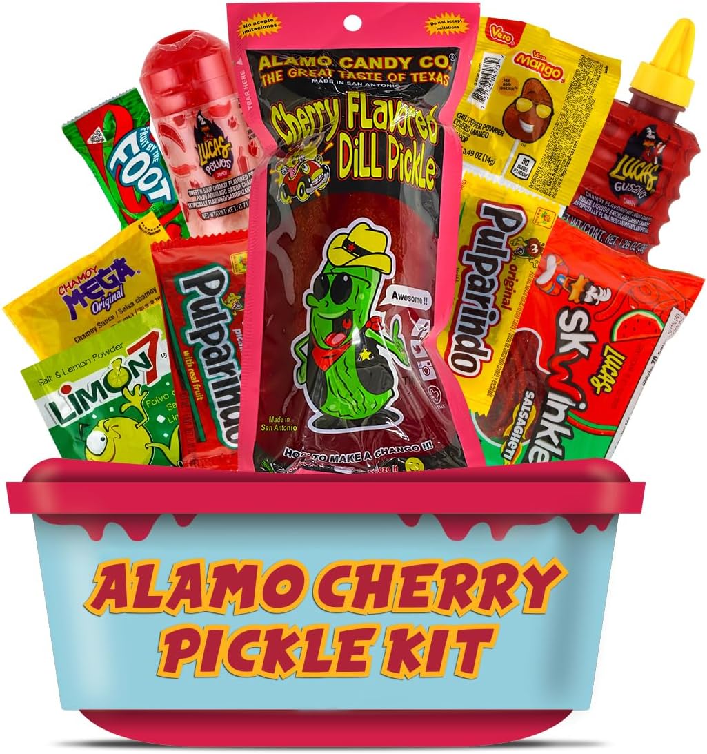 Chamoy Pickle Kit, Mexican Candy Mix Ready to make the Famous TikTok Trend, Includes Original Alamo Dill Pickle, Baby Lucas, Lucas Gusano, Skwinkles Salsaghetti & and Other Mexican Candy by LookOn