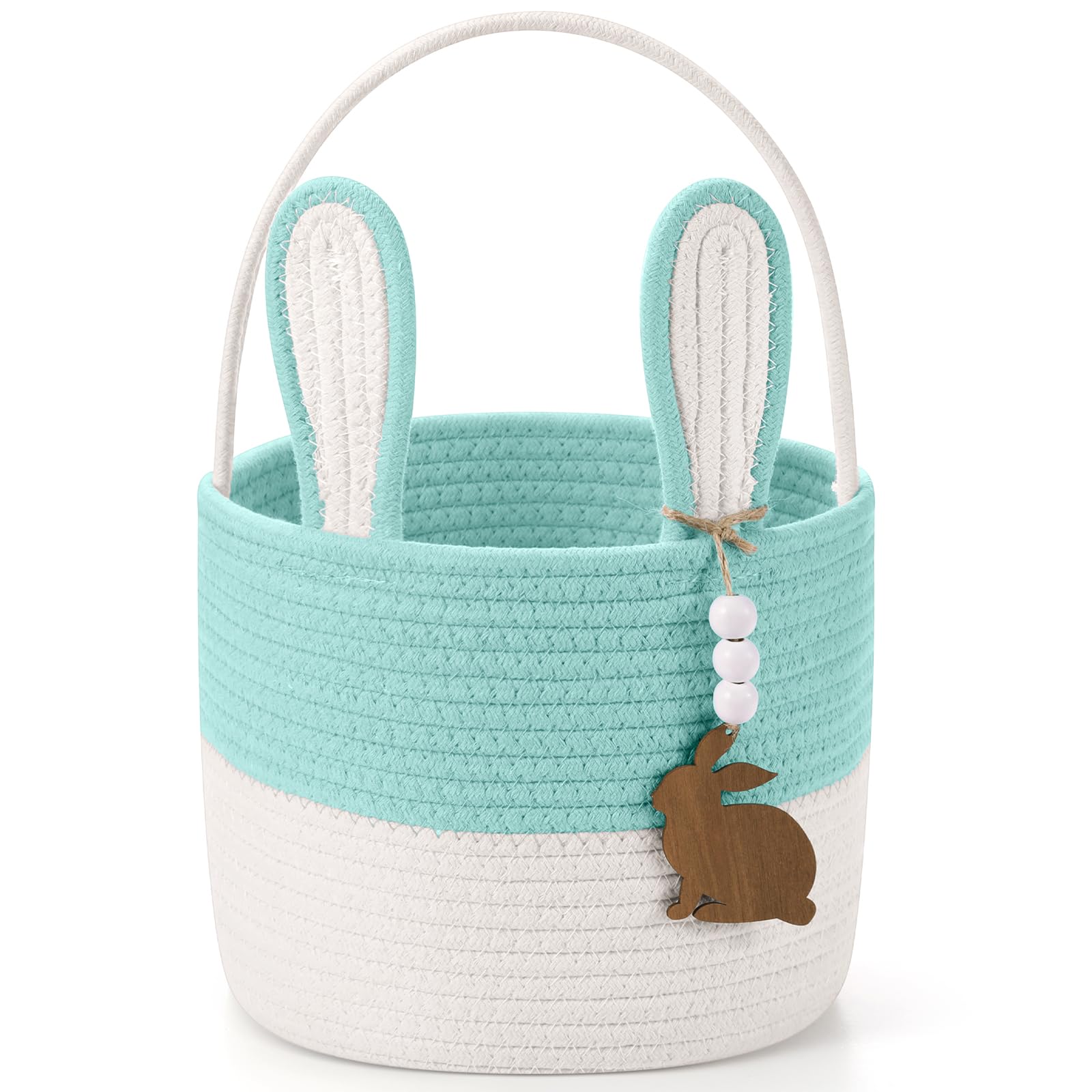 SiliFine Easter Basket for Kids, Easter Bunny Basket with Name Tag Detachable Rabbit Ear Rustic Woven Gift for Girl Boy Baby Spring Party Decoration