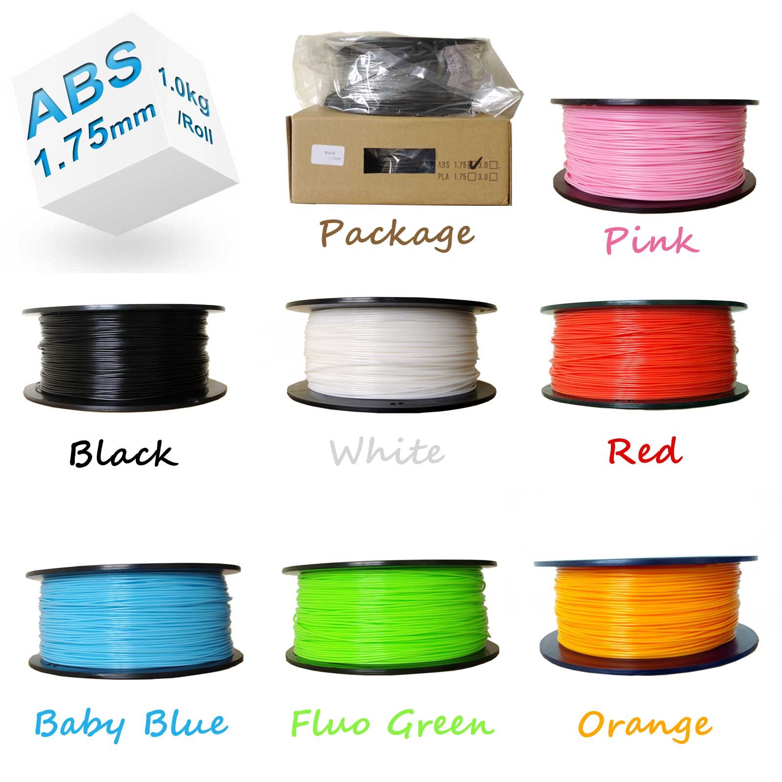 Materiał do drukowania 3D Filament ABS 1,75 mm do drukarki 3D Makerbot Reprap Printrbot Prusa 1 kg/szpula (czarny)
