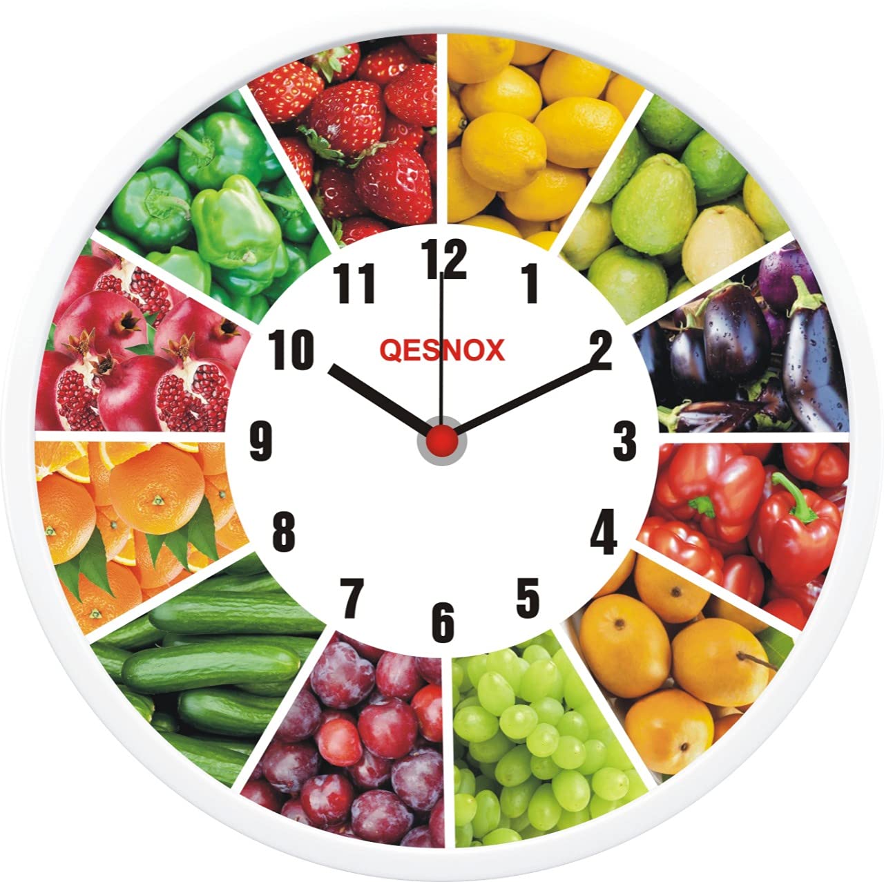 Qesnox Kitchen Clock, Kitchen Wall Clock Sweep Silent Non Ticking Movement. Wall Clock For Kitchen, Dining Room, Home Decorating. 30CM (Multi-colour 3)