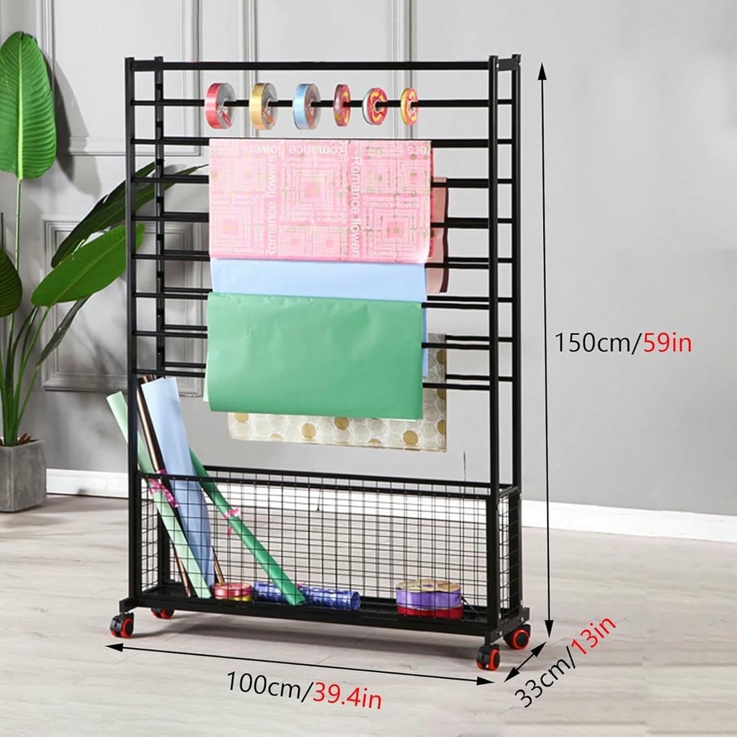 Simple Metal Scarf Organizer Rack, Modern Heavy Duty Rolling Storage Shelves with Wheel, Retail Display Floor-Standing Towel Pants Shelf(B,100x33x150cm)