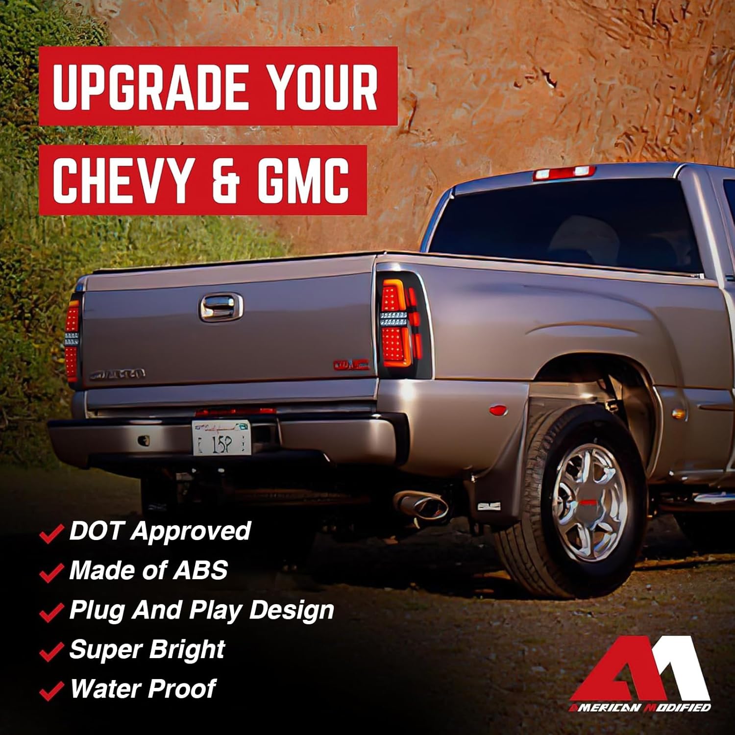 AMERICAN MODIFIED LED Tail Lights Compatible with 1999-2006 Chevy Silverado & 1999-2002 GMC Sierra