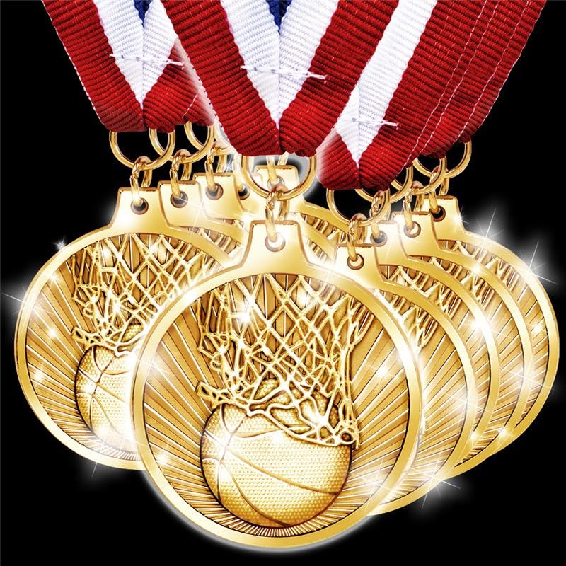 Basketball Medals Gold Medals with Neck Ribbon Basketball Gold Medal Awards for Basketball Teams Tournaments Leagues & Participation
