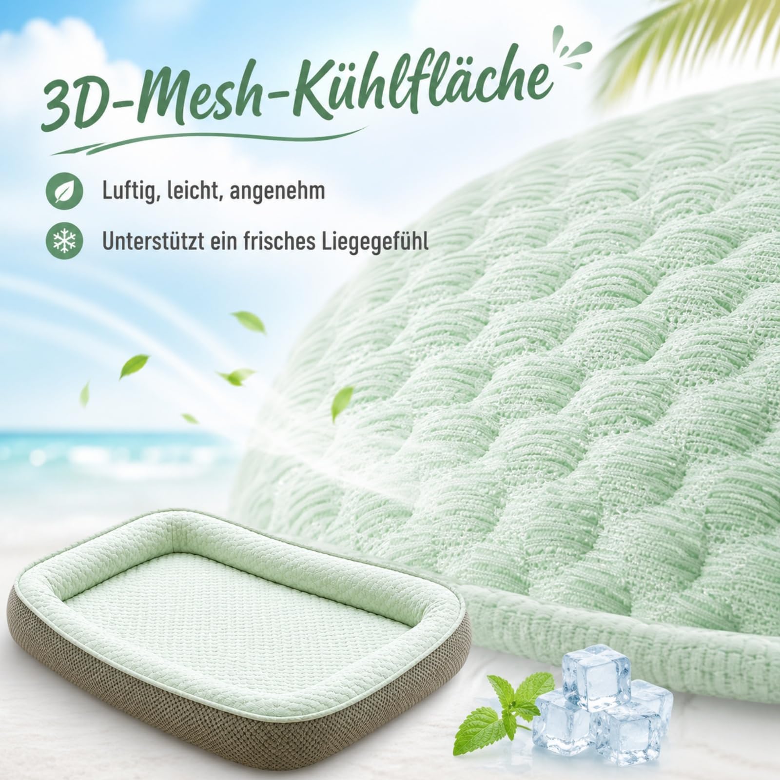 Generisch Premium Kühlkörbchen für den Sommer, Atmungsaktive Kühlmatte für Hunde & Katzenmit mit 3D-Mesh-kühlmatte, Waschbar & Rutschfester, Weichhe Hundebetten für Hunde & Katzen，Grau：XXL