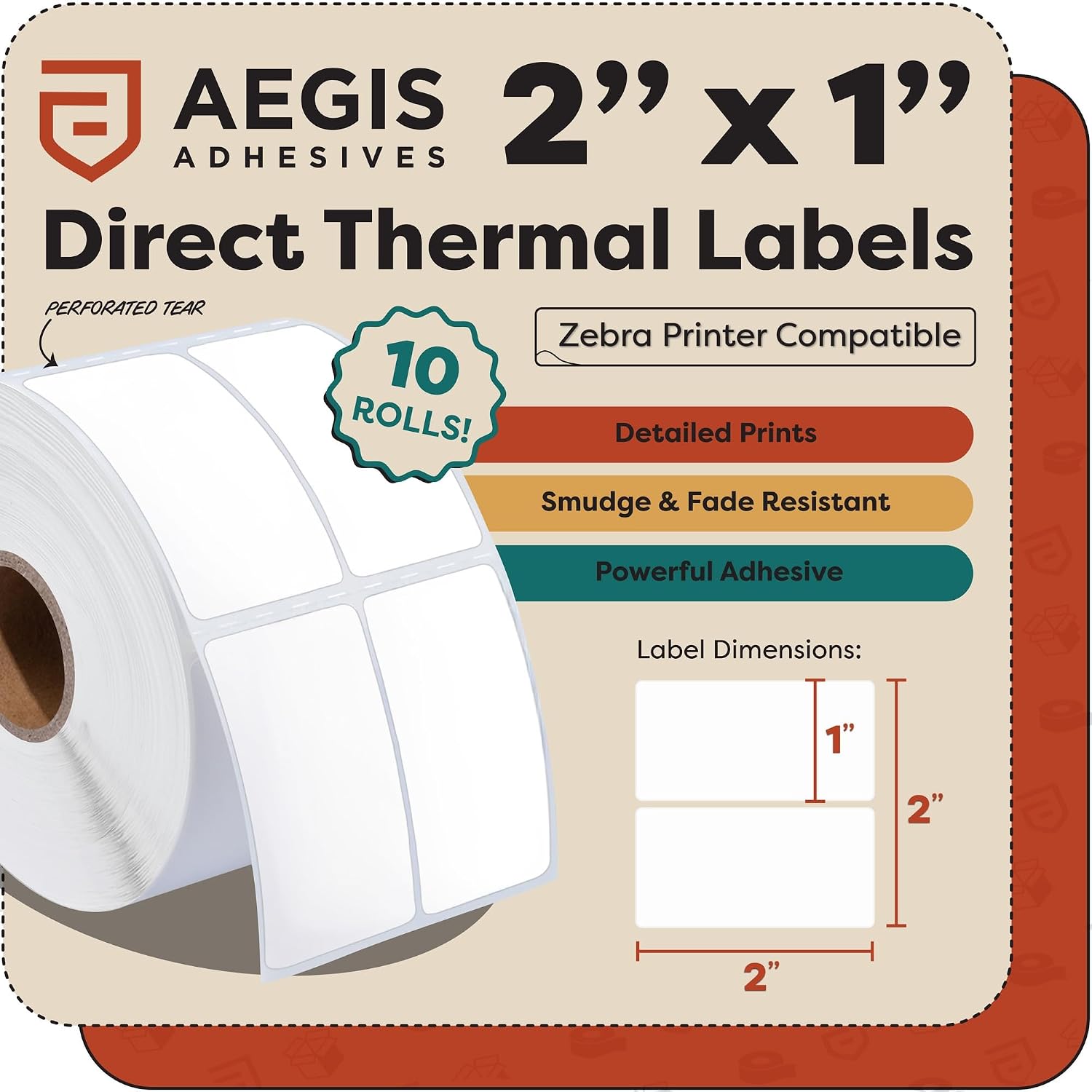 Aegis Adhesives - 2" X 1" (2-Up) Direct Thermal Labels (26000 Count, 10 Rolls with 1" Core) - Barcode Stickers, Inventory and SKU Labels - Compatible with Zebra Printers, NOT Rollo Compatible