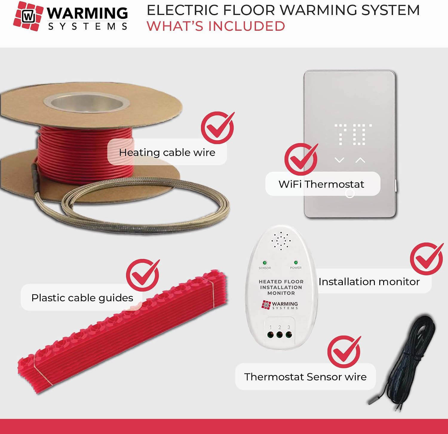 15 Sqft Electric Radiant Floor Heating Cable Kit – 120V Heated Tile Floor System with UWG5 Programmable Thermostat, Sensor, Installation Monitor & 25 Year Warranty, Made in the USA