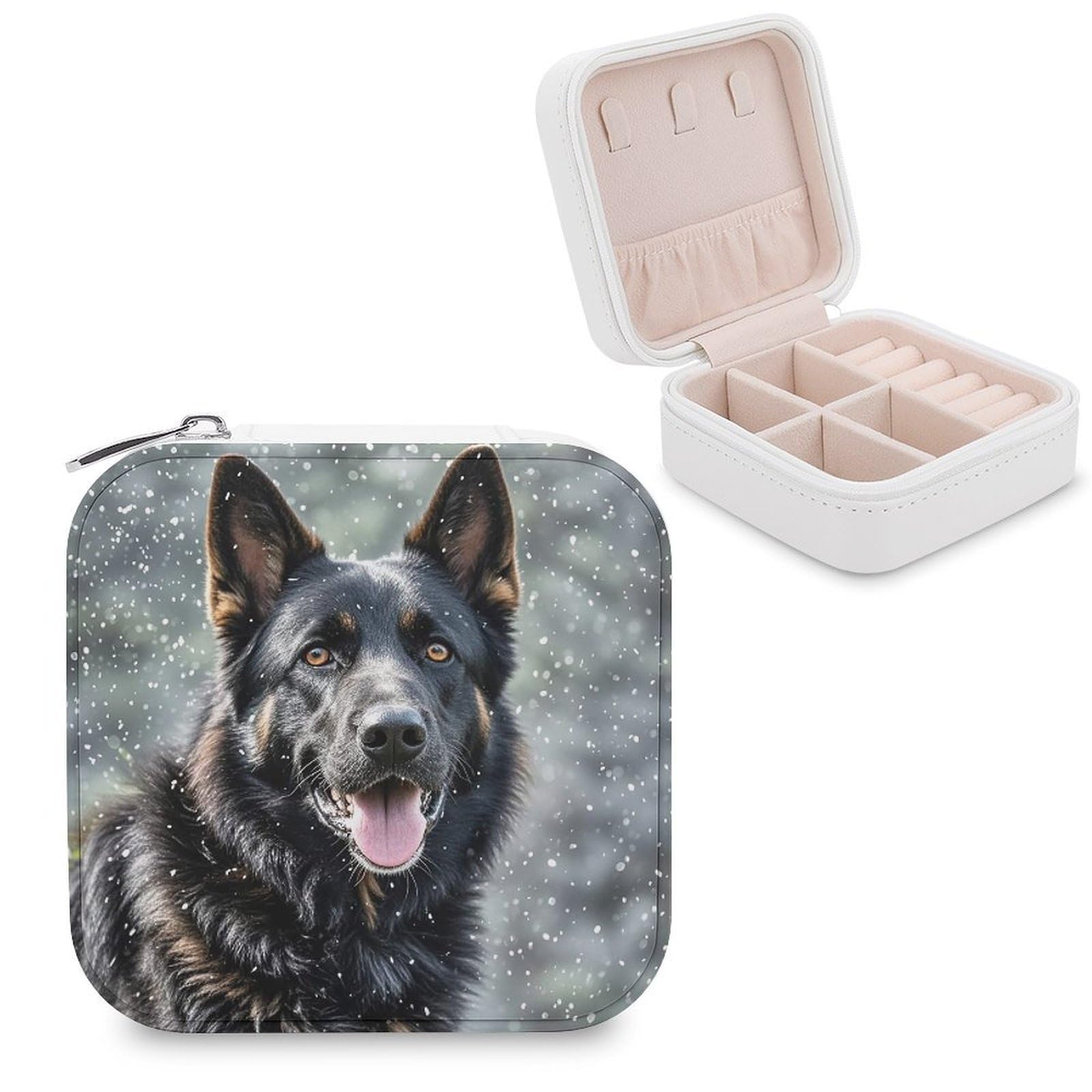 FekiLoot Black German Shepherd Dog Travel Jewelry Box Small Jewelry Organizer Storage Case Portable PU Leather Mini Jewellry Travel Case Necklace Ring Storage Organizer Gift for Women
