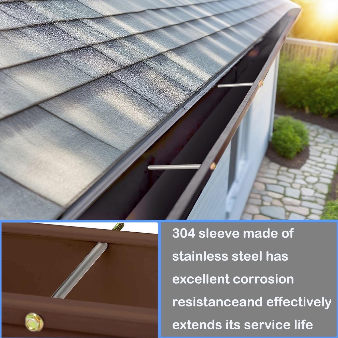 7''Gutter Screws - with 5'' 304 Stainless Steel Sleeve and 1* Hexagonal Socket (12pcs)