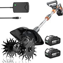 Cordless Tiller Cultivator for Gardening, Battery Powered Garden Rototiller | 9 Inch Tilling Width&amp;7 Inch Depth, 2*4.0Ah Battery, 48 Steel Tines, Electric Small Hand Tiller for Soil/Cultivating/Lawn/Land