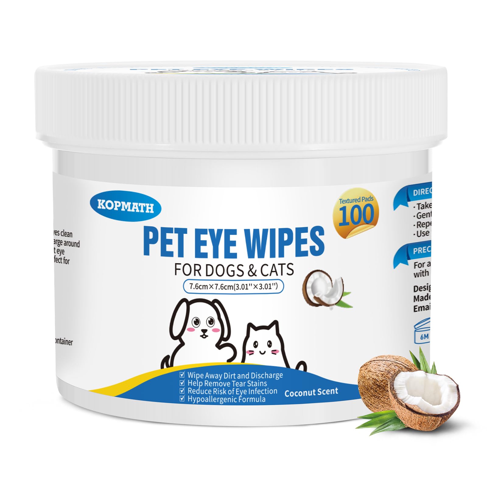 Kopmath Dog Eye Wipes, Tear Stain Wipes for Dogs, Big & Thick Cat Eye Wipes for Dogs, Mild Ingredient,Texturized & Presoaked Pet Eye Cleaner Pad for