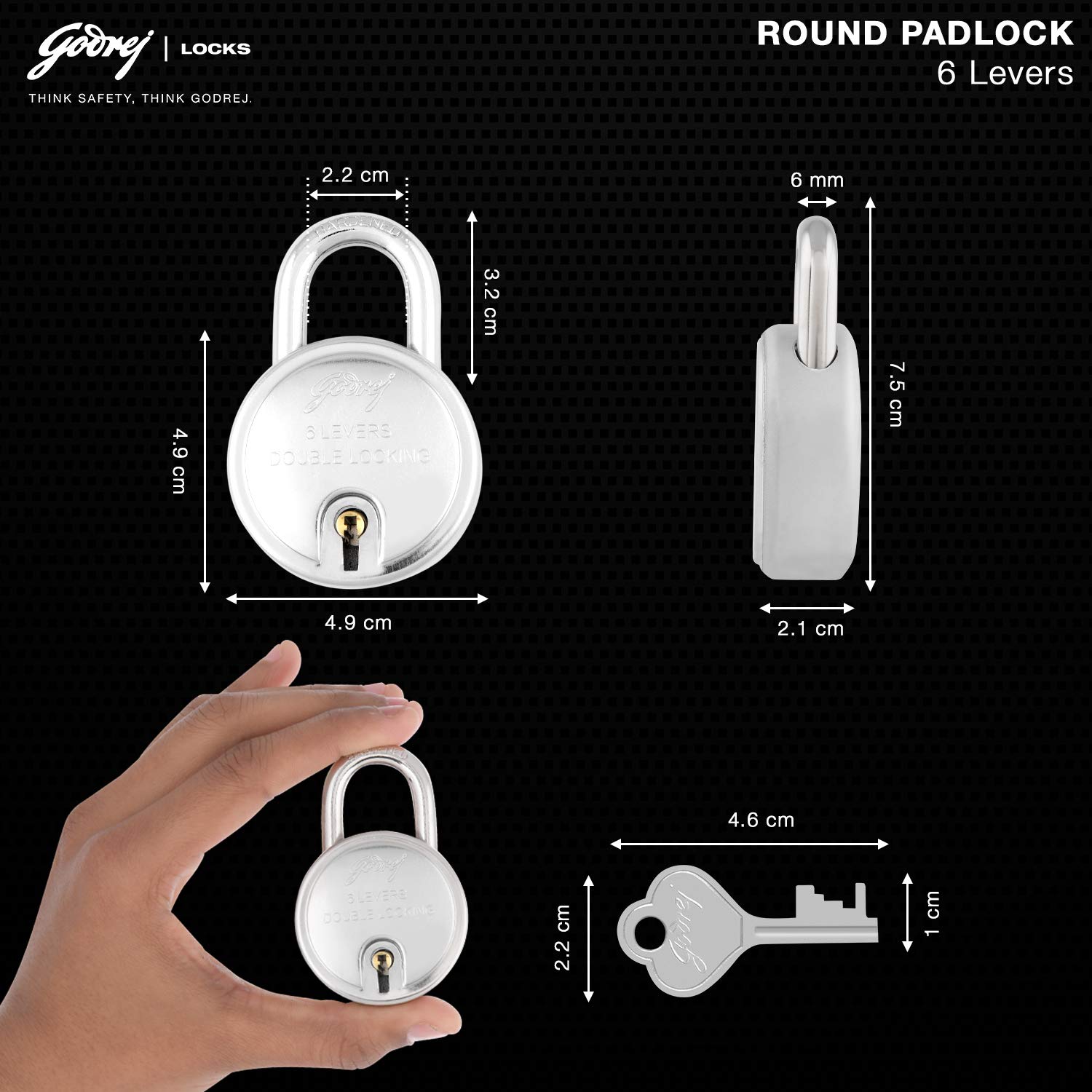 Godrej Locks I Round Padlock 50mm I 3 Keys I Padlock for Main Door I Gate Lock I Lock for Tool Box & Offices I Double Locking| Silver Finish — Amazon image 5