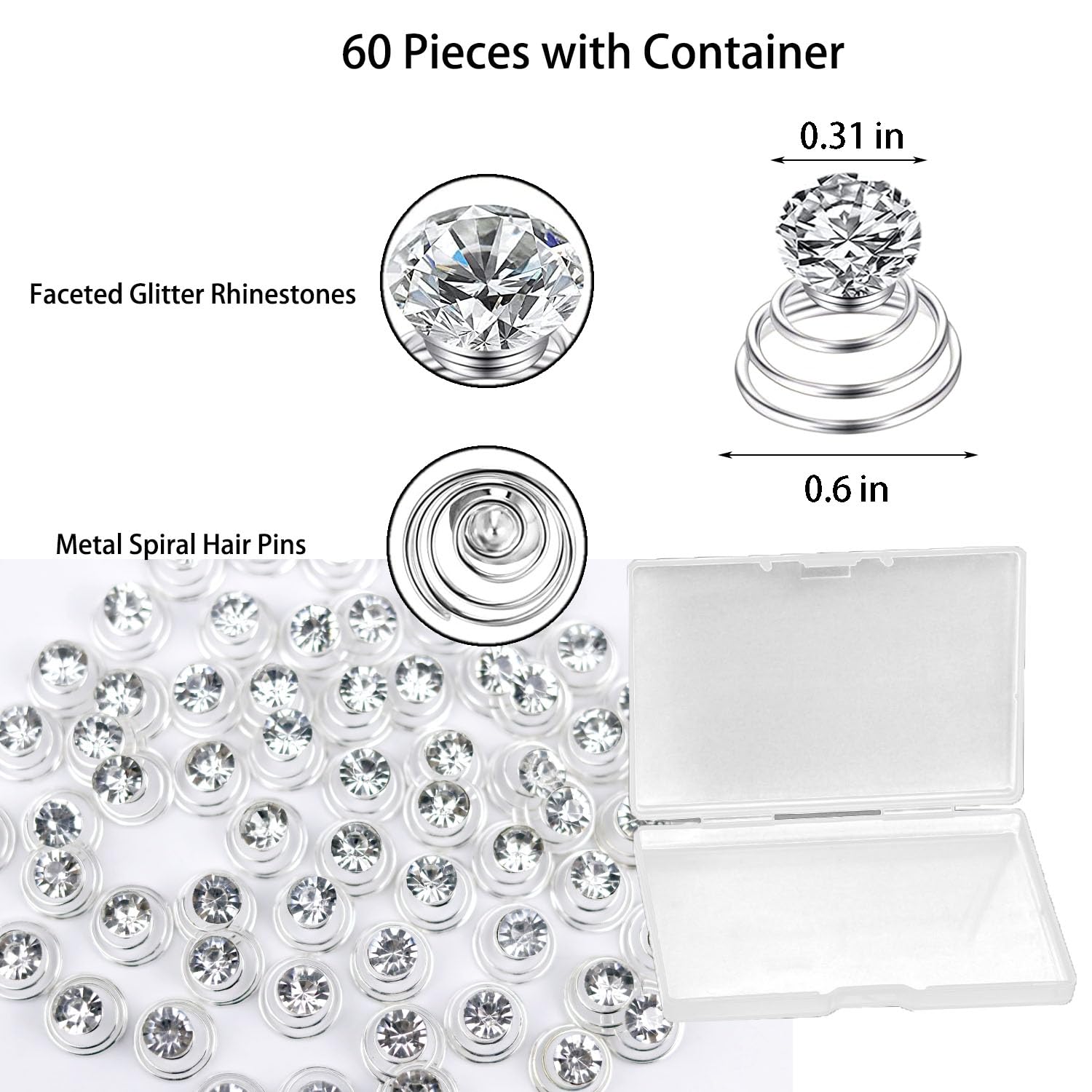 60 stuks strass kristal twisters set, zilveren spoel parel witte bloem diamant ontwerp fee haar klatergoud kit voor meisjes en vrouwen, mini bobby pinnen voor bruiloft, bruid, feest en speciale