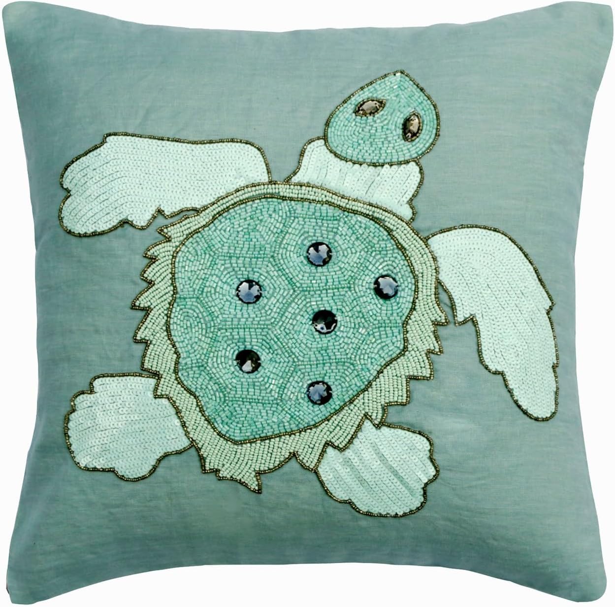 The HomeCentric Aqua Blue Shams Sequins & Beaded Beach and Ocean Theme Pillow Shams Pack of 2 24x24 inch (60x60 cm) Pillow Sham Square Silk Pillow Shams Mediterranean Pillow Shams Abstract - Tides