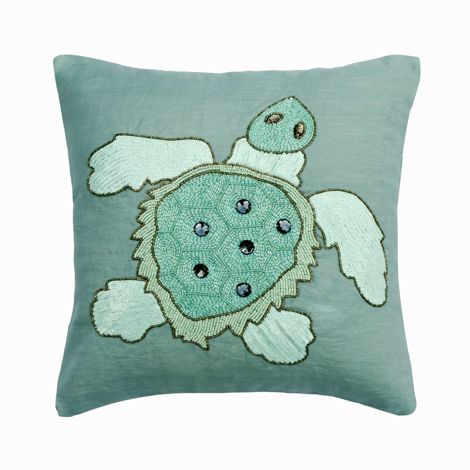 The HomeCentric Decorative Dull Blue 20"x20" (50x50 cm) Cushion Covers, Linen Turtle, Embroidered Throw Cushion Covers, Sea Creatures Pattern Beach Style Style - Turtle Dove โ image 1