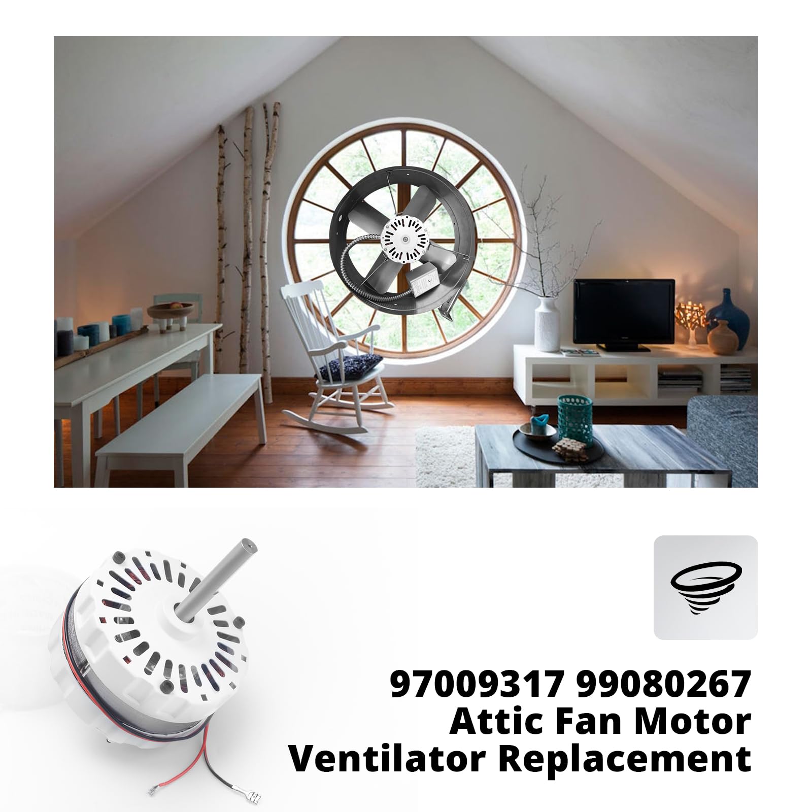 Broan Nutone Attic Fan Replacement Motor S97009316 Hiorucet Attic Fan Motor  S97009316 - Replacement For Broan Nutone 340, 343, 350 Models S97009316  Compatible Motor, image size:1600x1600