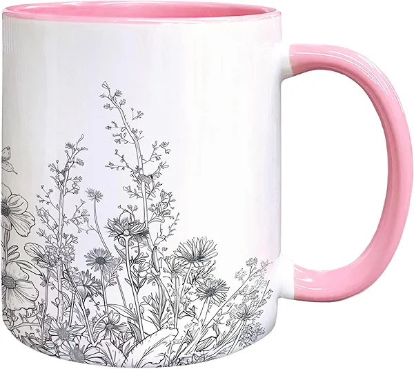 Foyoulame Vintage Floral Coffee Mugs, Flower Wildflower Coffee Teacup, Mothers Day Birthday Gifts for Mom Grandma, Vintage Rustic Retro Flower Floral Wildflower Butterfly Ceramic Coffee Mug 11oz