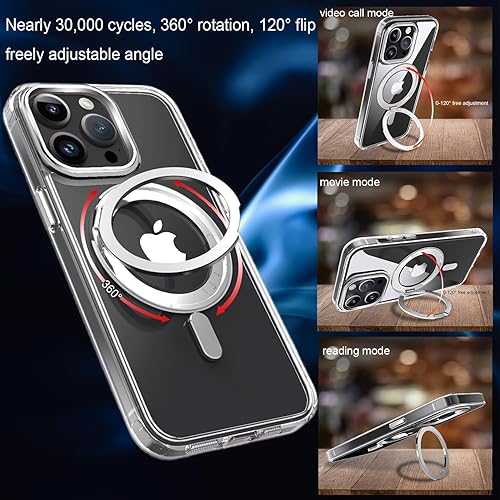 Miniatura 3 de Compatible con funda 15 Pro, soporte giratorio de cuatro vías de 360, soporte de anillo magnético compatible con MagSafe funda delgada transparente