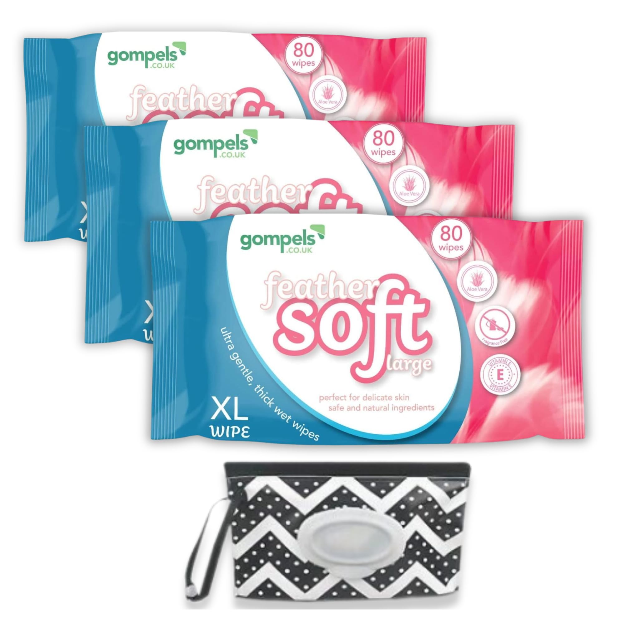 Extra Large Wet Wipes for Adults Bundle - 3 Packs of Feather Soft Body Cleansing Wet Wipes (80pk each, 30x20cm) & Portable Wet Wipe Dispenser - Large Wet Wipes for Adults, Adult Body Wipes, Comfy Life