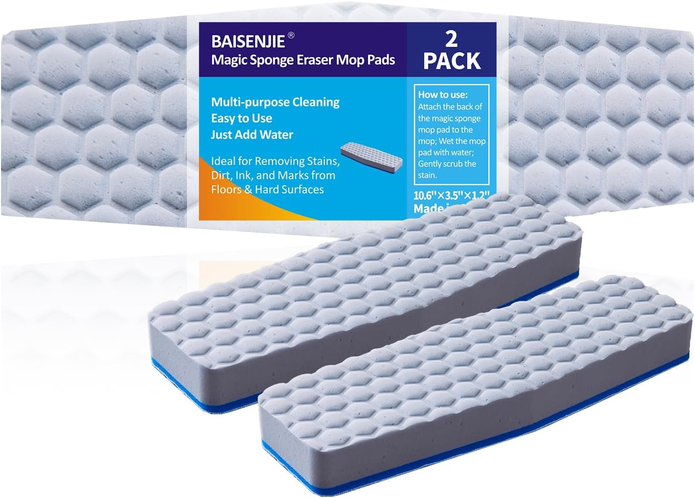 Magic Sponge Eraser Mop, 60" Adjustable Mop Handle with Flexible 13" Flat Head with Microfiber Pad and Magic Sponge Eraser Pads