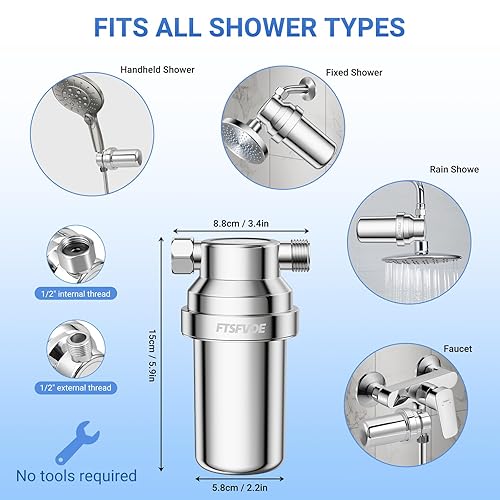 Miniatura 6 de Filtro de ducha - Funciona con cabezal de ducha fijo y de mano, cabezal de filtro de ducha para agua dura, filtro ACF elimina altamente el cloro y