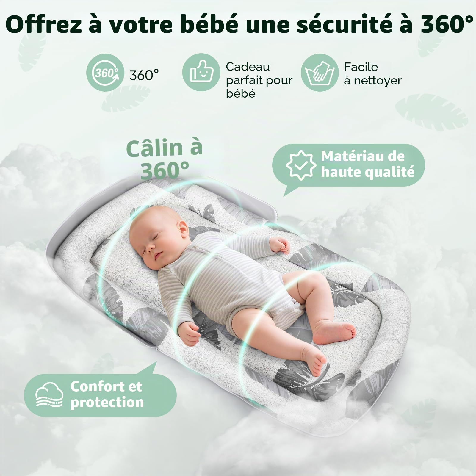 Baby Nest - Nid d'Éveil et de Sommeil pour Nouveau-Nés jusqu'à 24 Mois - Couchage Bébé Respirant & Portable Double Face, Léger & Lavable en Machine avec Sac de Transport-Pour Dormir, Jouer et Voyager